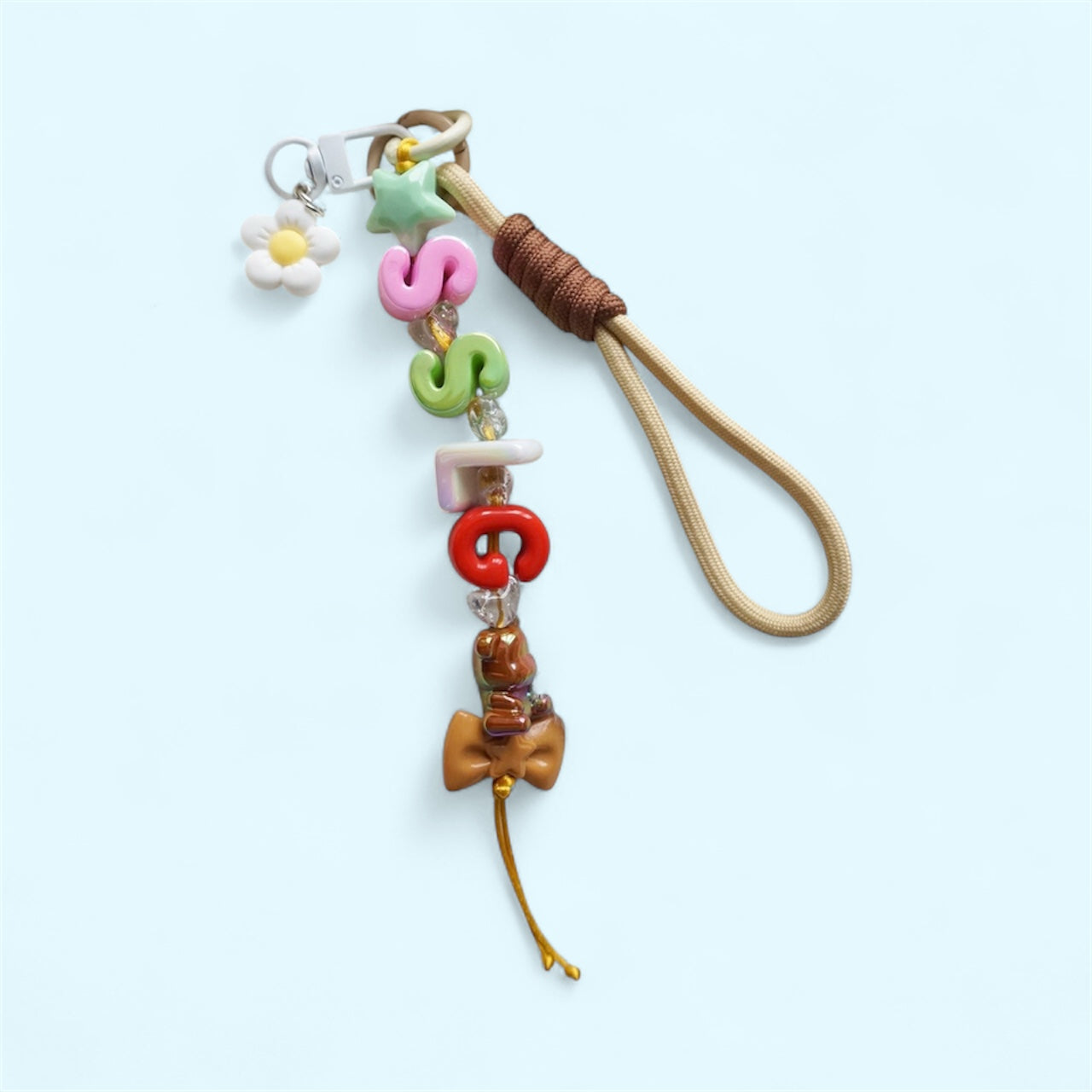 Custom Name Keychain – Personalised Beaded Charm Keyring with Wristlet