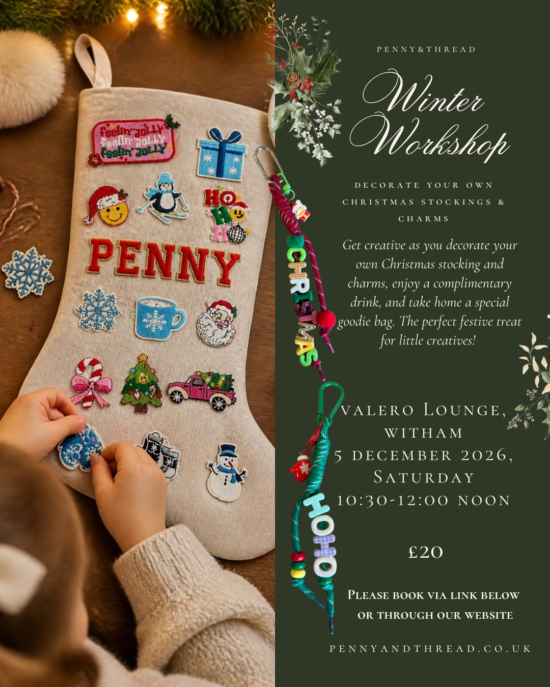 Winter Workshop - Design your own Christmas Stockings & Charms - Valero Lounge, Witham
