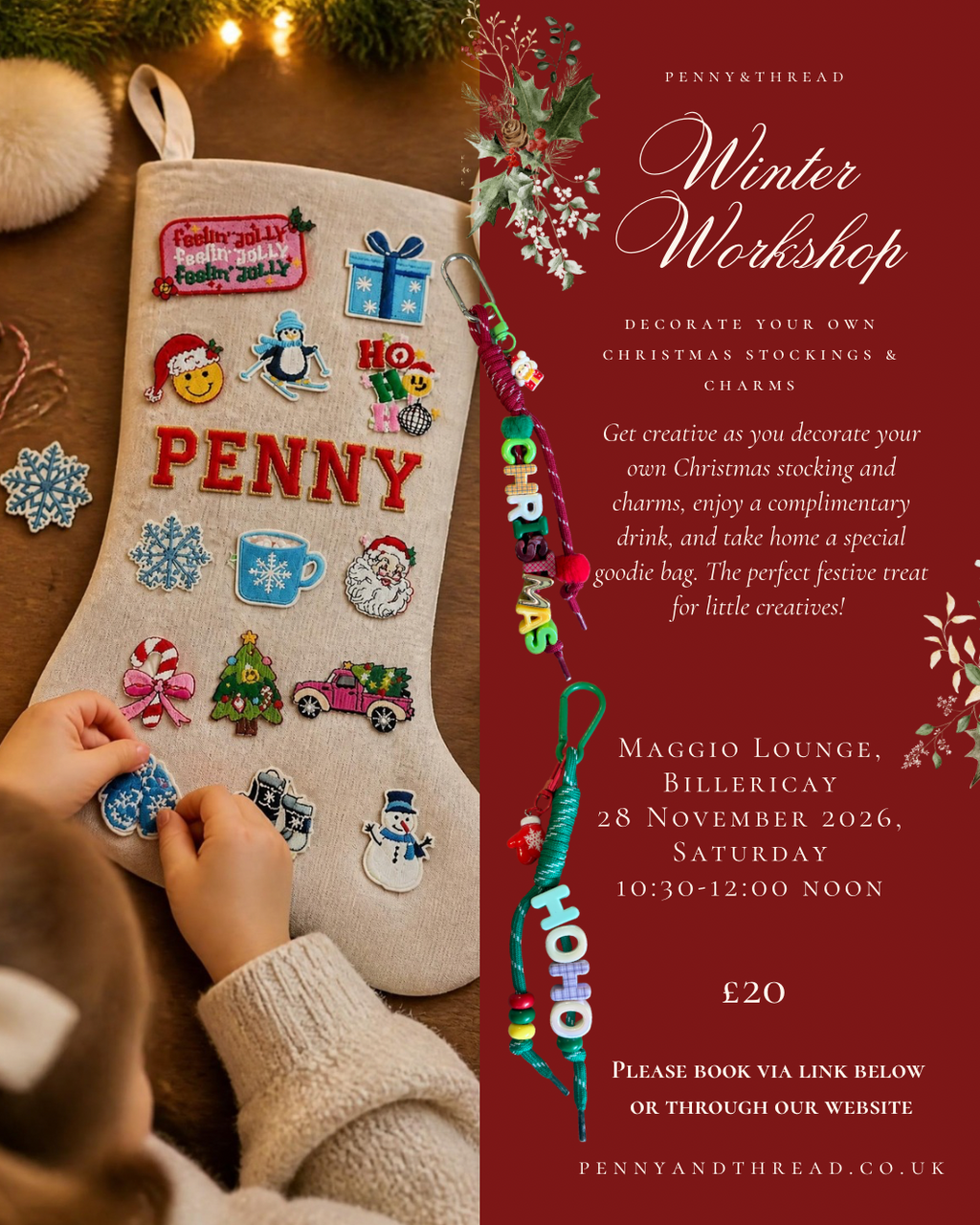 Winter Workshop - Design your own Christmas Stockings & Charms - Maggio Lounge, Billericay