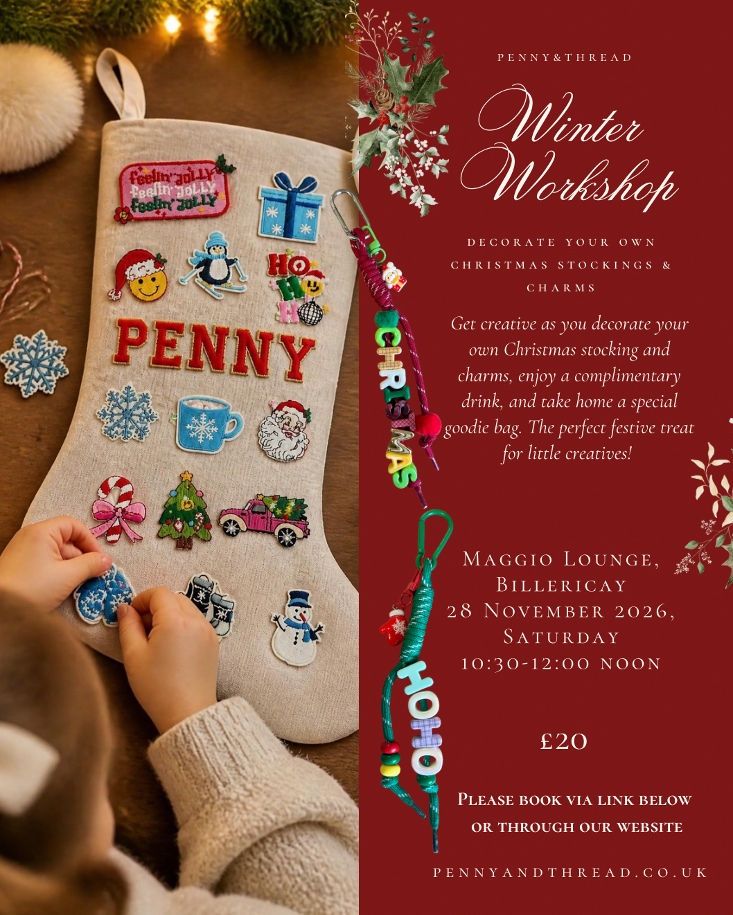 Winter Workshop - Design your own Christmas Stockings & Charms - Maggio Lounge, Billericay