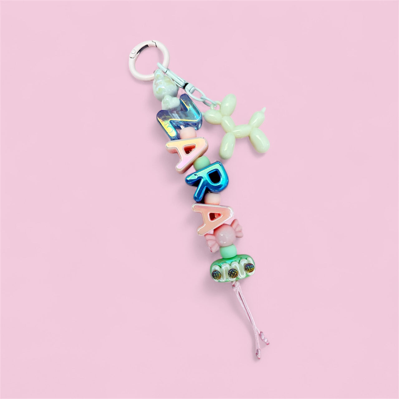 Custom Name Keychain – Personalised Beaded Charm Keyring with Wristlet