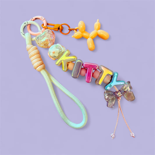 Custom Name Keychain – Personalised Beaded Charm Keyring with Wristlet